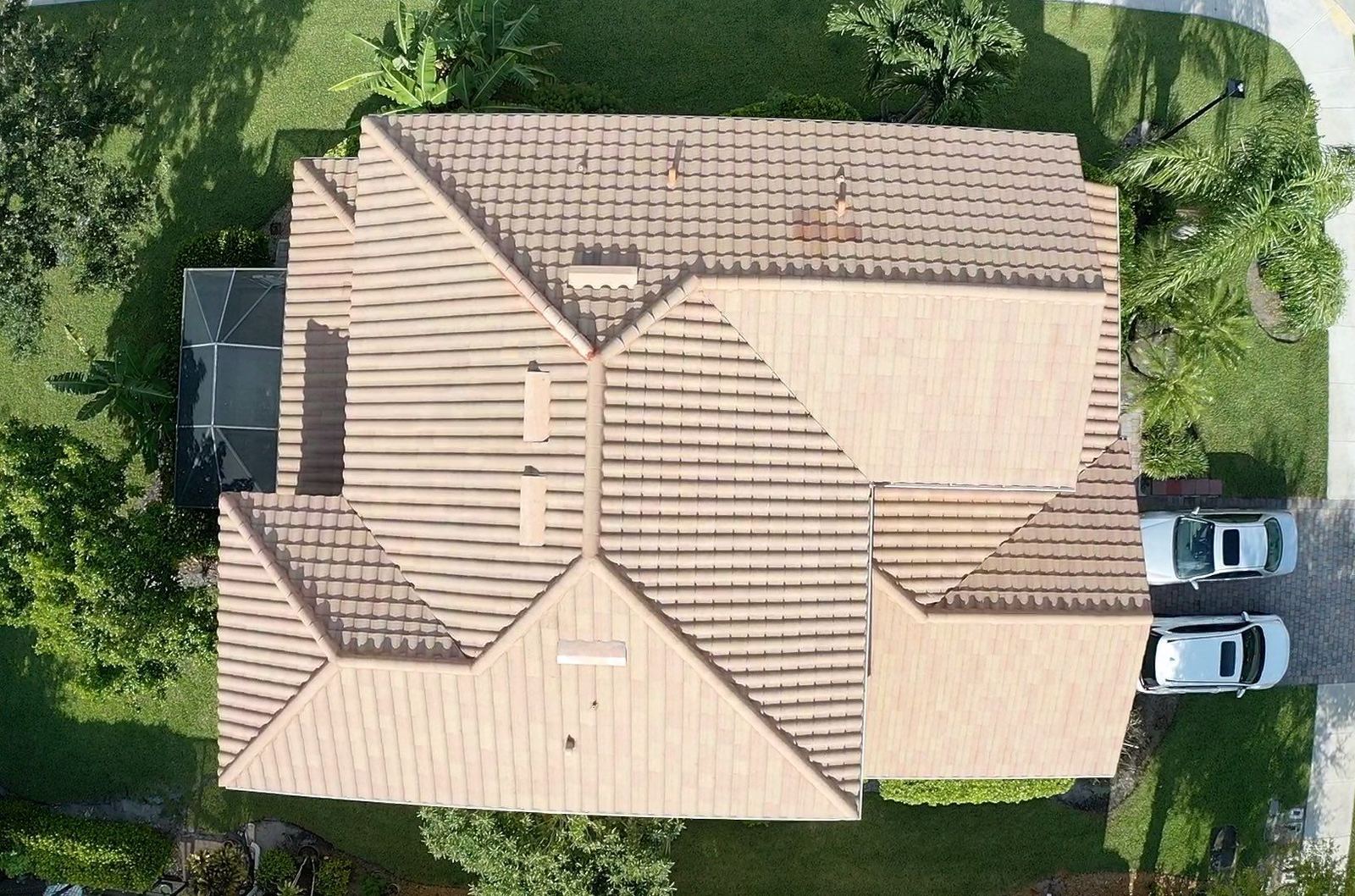 Tile roof after soft wash, overhead